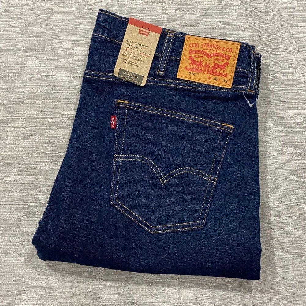 Levis 514 Jeans Mens 40 x 32 Straight Leg Regular Fit Dark Wash Denim
